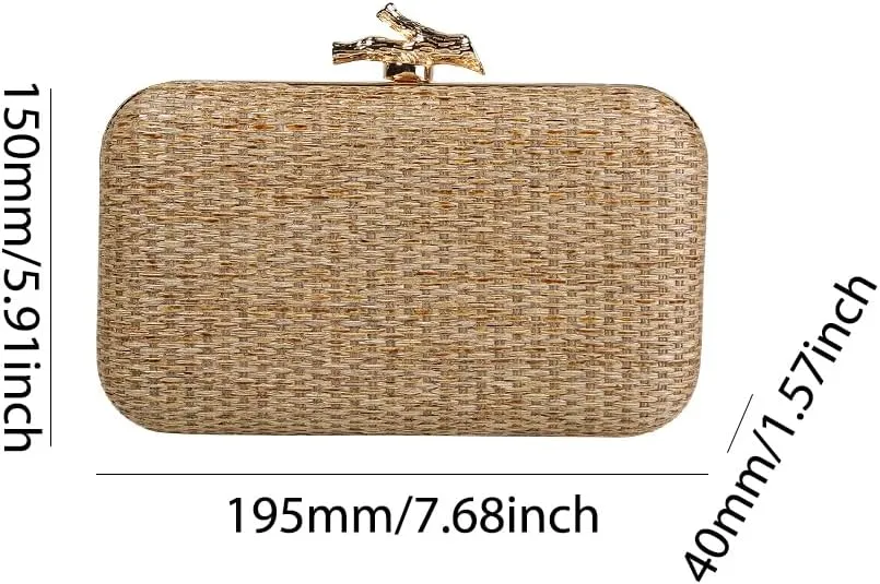 Women Hand-Woved Evening Bag with Chain Strap Straw Beach Handbag Versatile Crochet Crossbody Bag Ladies Summer Da