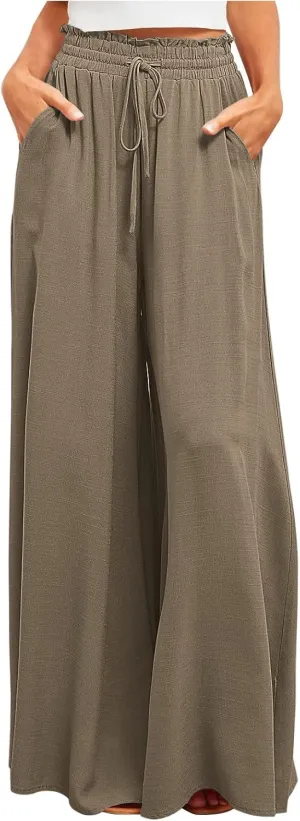 Women High Waist Wide Leg Palazzo Pants Dressy Casual Flowy Pants Loose 2024 Fall Long Lounge Trousers with Pockets