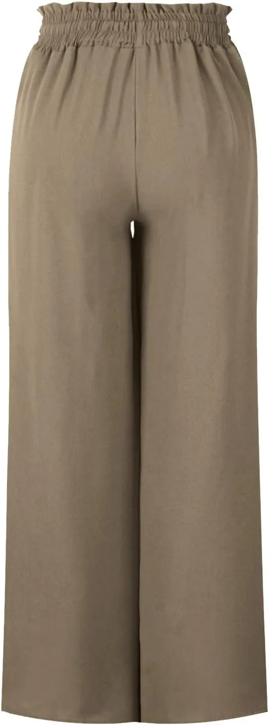 Women High Waist Wide Leg Palazzo Pants Dressy Casual Flowy Pants Loose 2024 Fall Long Lounge Trousers with Pockets