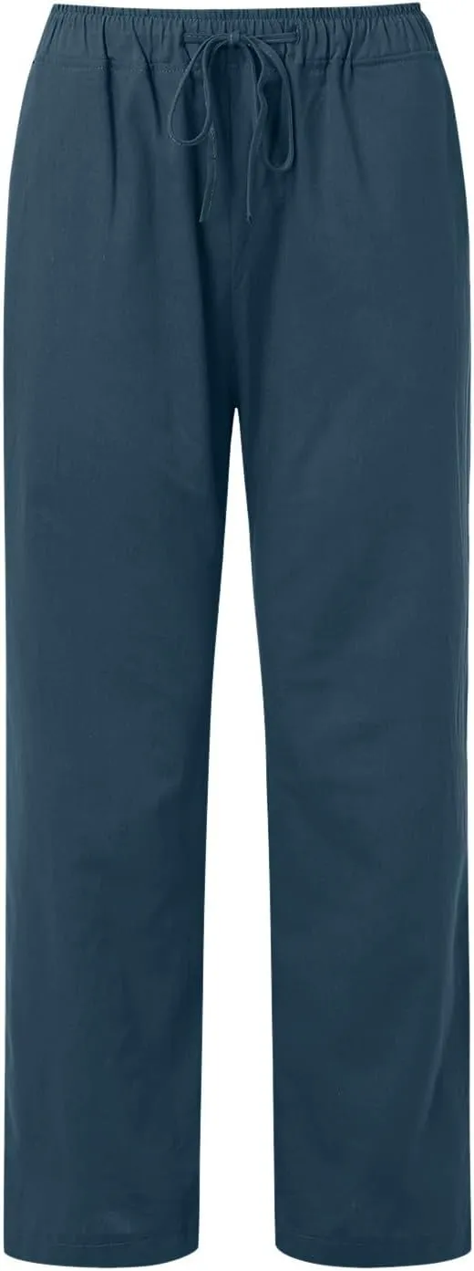 Women Linen Blend Summer Baggy Pants Low Waist Long Lounge Plus Size Pant Trousers Trendy