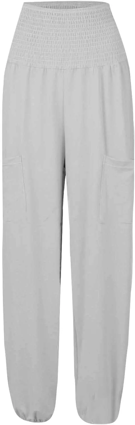Women Linen Blend Summer Loose Flowy Palazzo Lounge Pants High Waist Bootcut Slim-Fit Trouser Work Business