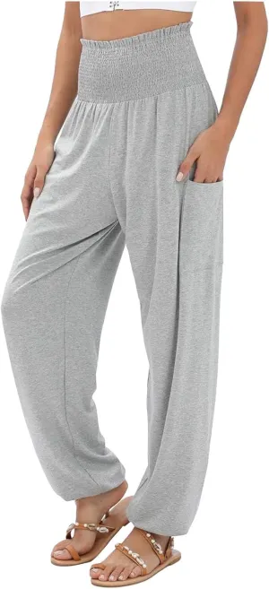 Women Linen Blend Summer Loose Flowy Palazzo Lounge Pants High Waist Bootcut Slim-Fit Trouser Work Business