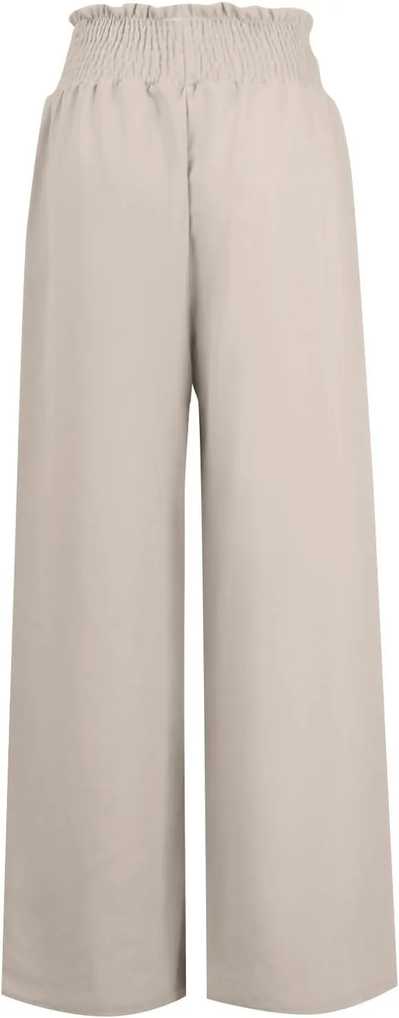 Women Linen Blend Summer Solid Pants Elastic Waist Baggy Stretchy Loose Fit Pant Trousers Business Work