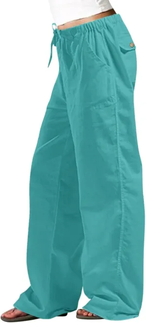 Women Linen Blend Summer Striped Pants Elastic Waisted Long Lounge Loose Fit Pants Business Work