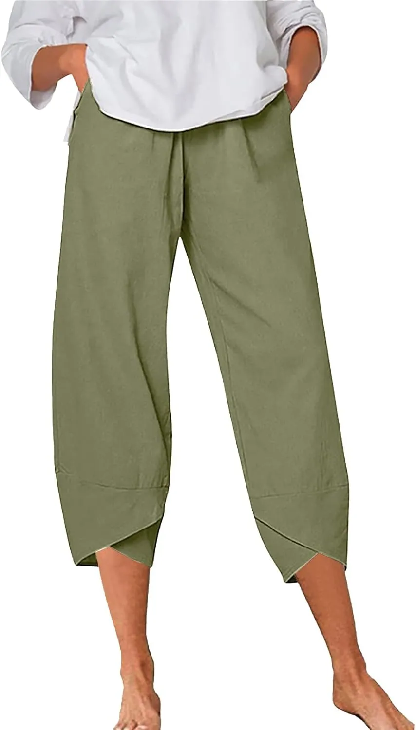 Women Linen Blend Summer Y2K Fashion Palazzo Pants High Waist Straight Slim-Fit Pant Trousers Work Business