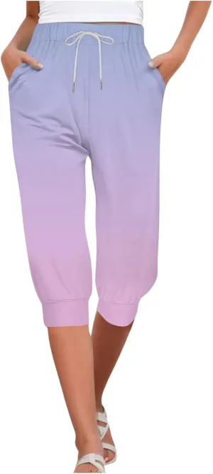 Women Linen Summer Baggy Palazzo Pants Elastic Waist Baggy Stretchy Slim-Fit Pant Trousers Work Business