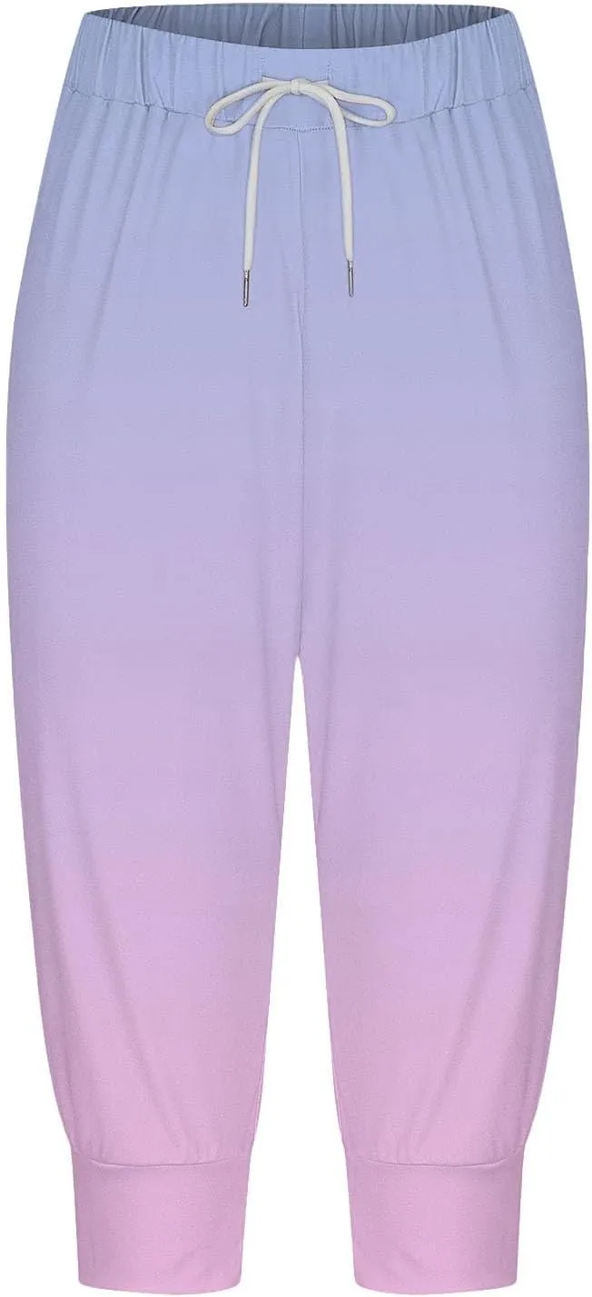 Women Linen Summer Baggy Palazzo Pants Elastic Waist Baggy Stretchy Slim-Fit Pant Trousers Work Business