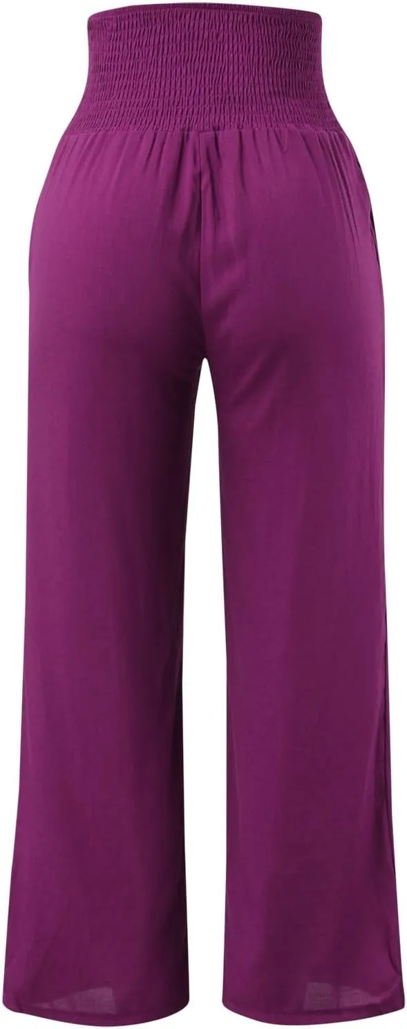 Women Linen Summer Cropped Pant Trousers High Waist Stretchy Straight Slim-Fit Trouser Business Work