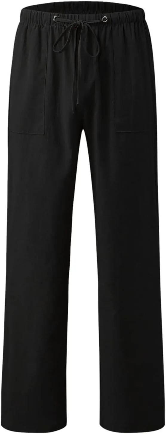 Women Linen Summer Flowy Pants Elastic Waist Ankle Length Slim-Fit Palazzo Lounge Pants Beach