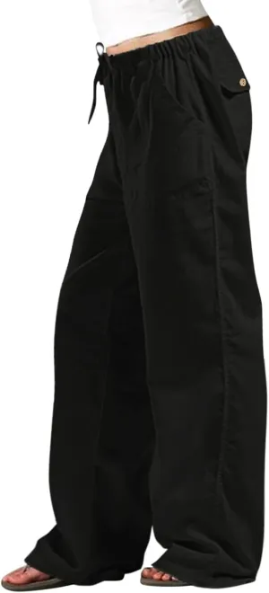 Women Linen Summer Flowy Pants Elastic Waist Ankle Length Slim-Fit Palazzo Lounge Pants Beach