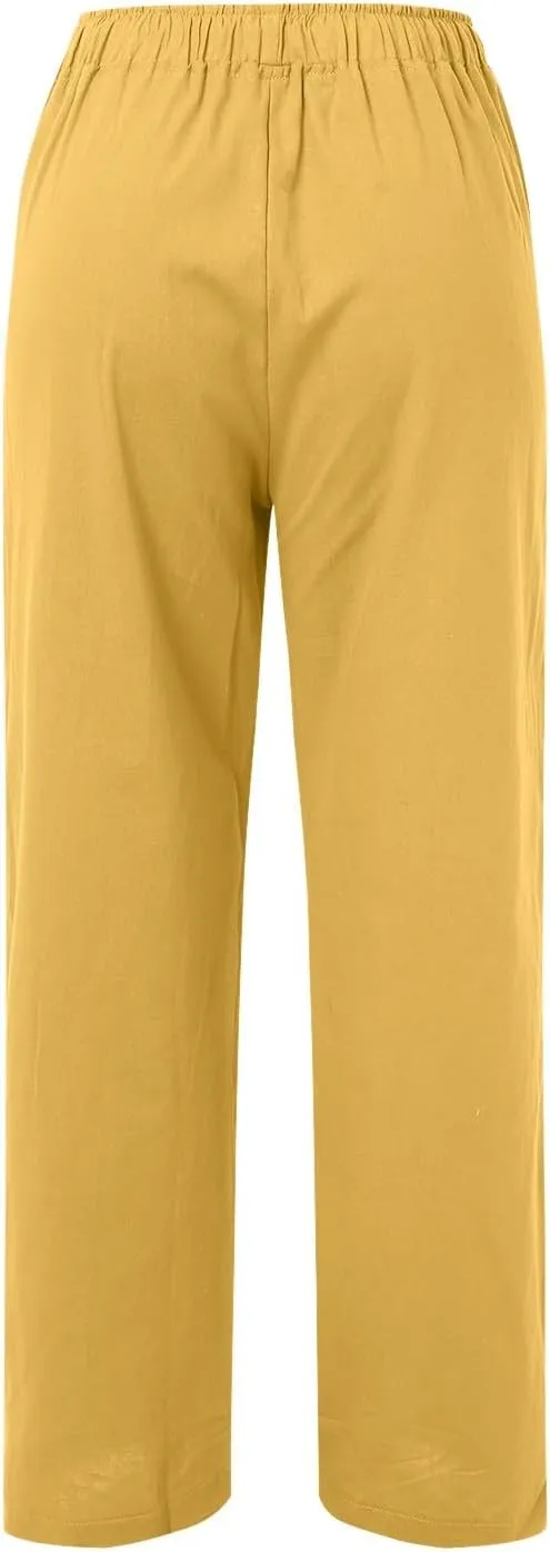 Women Linen Summer Striped Palazzo Pants High Waist Ankle Length Slim Fit Palazzo Pants Beach