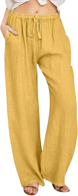 Women Linen Summer Striped Palazzo Pants High Waist Ankle Length Slim Fit Palazzo Pants Beach