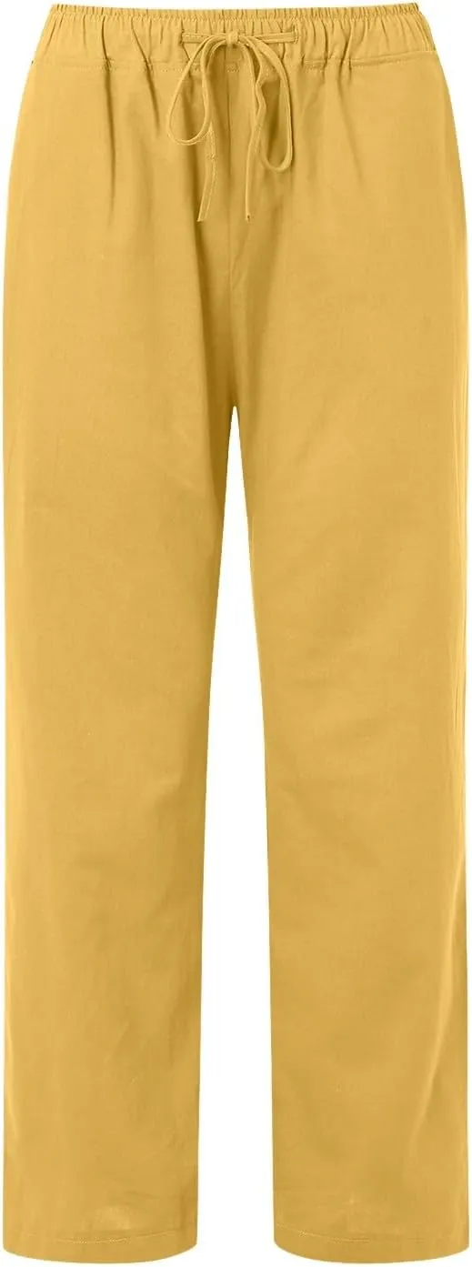 Women Linen Summer Striped Palazzo Pants High Waist Ankle Length Slim Fit Palazzo Pants Beach