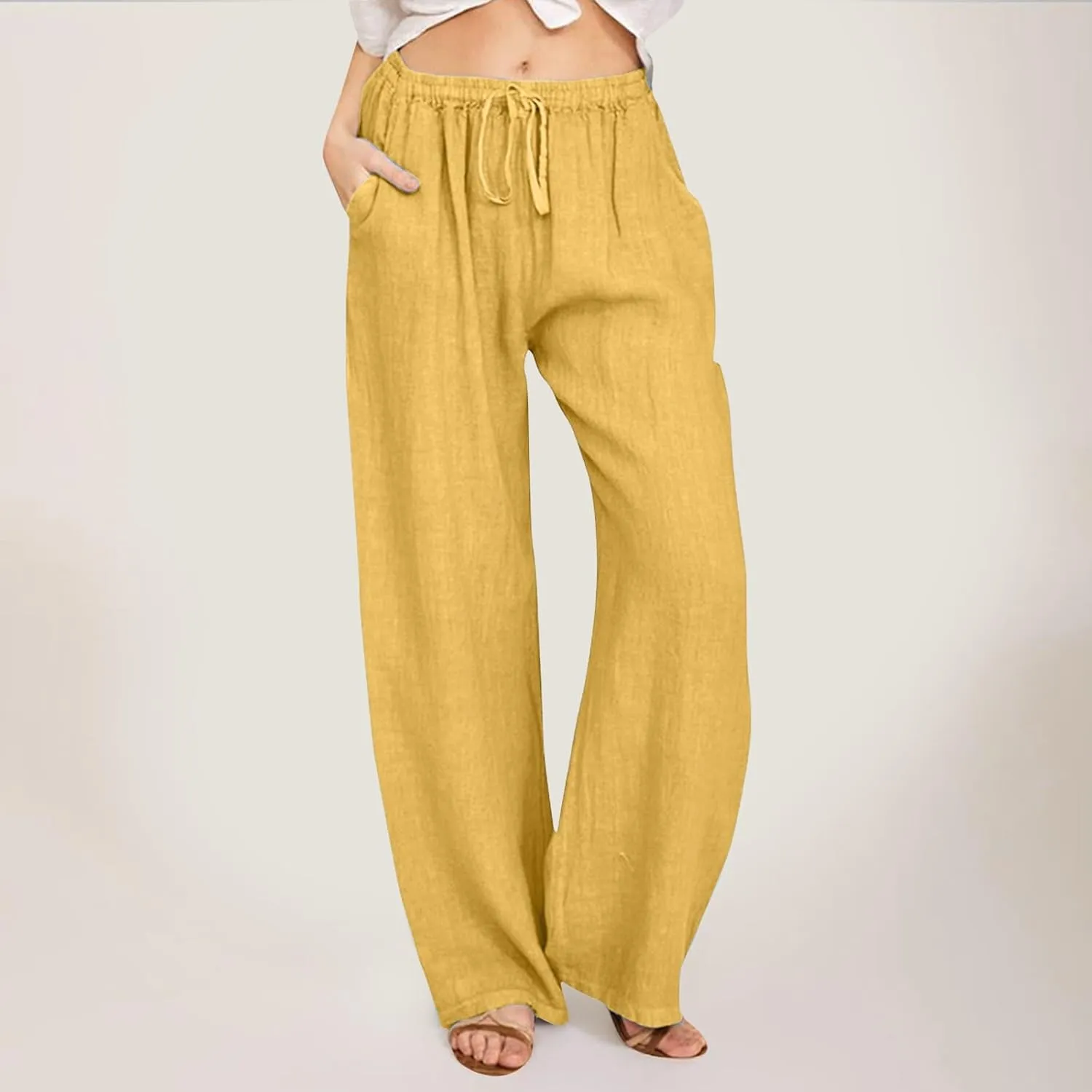 Women Linen Summer Striped Palazzo Pants High Waist Ankle Length Slim Fit Palazzo Pants Beach