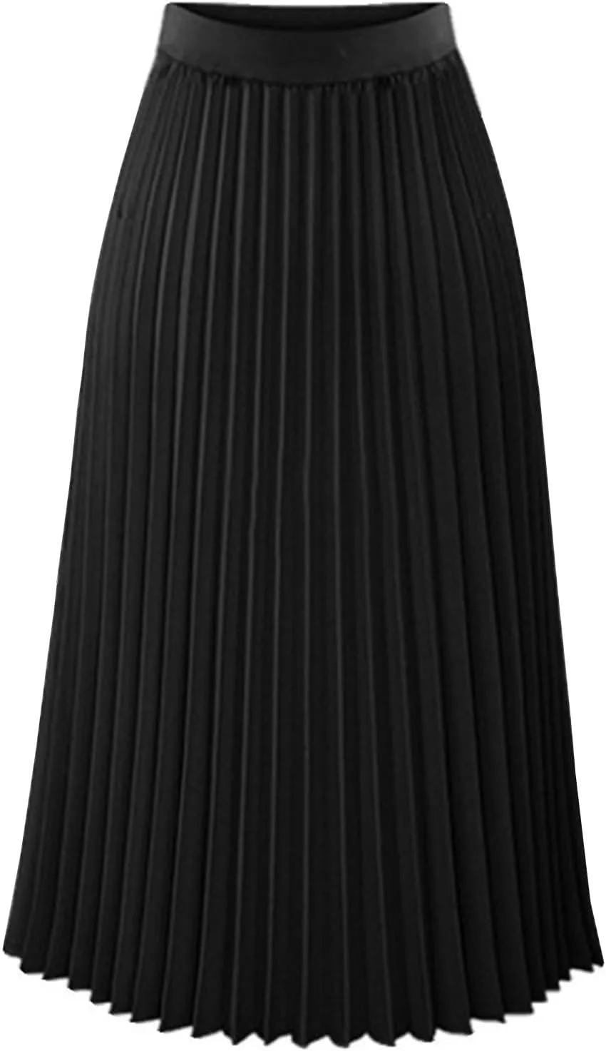 Women Pleated Chiffon Flare Skirt Trendy Midi Swing A-line Skirt Dressy Plain High Elastic Waist Elegant Long Skirts