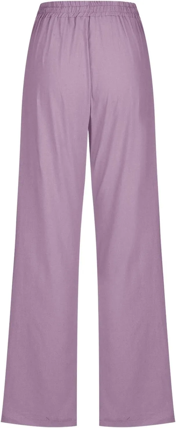 Women Sweatpants Straight Leg Cotton Linen Long Pants Summer Drawstring Lounge Trousers Trendy Casual 2024 Trouser