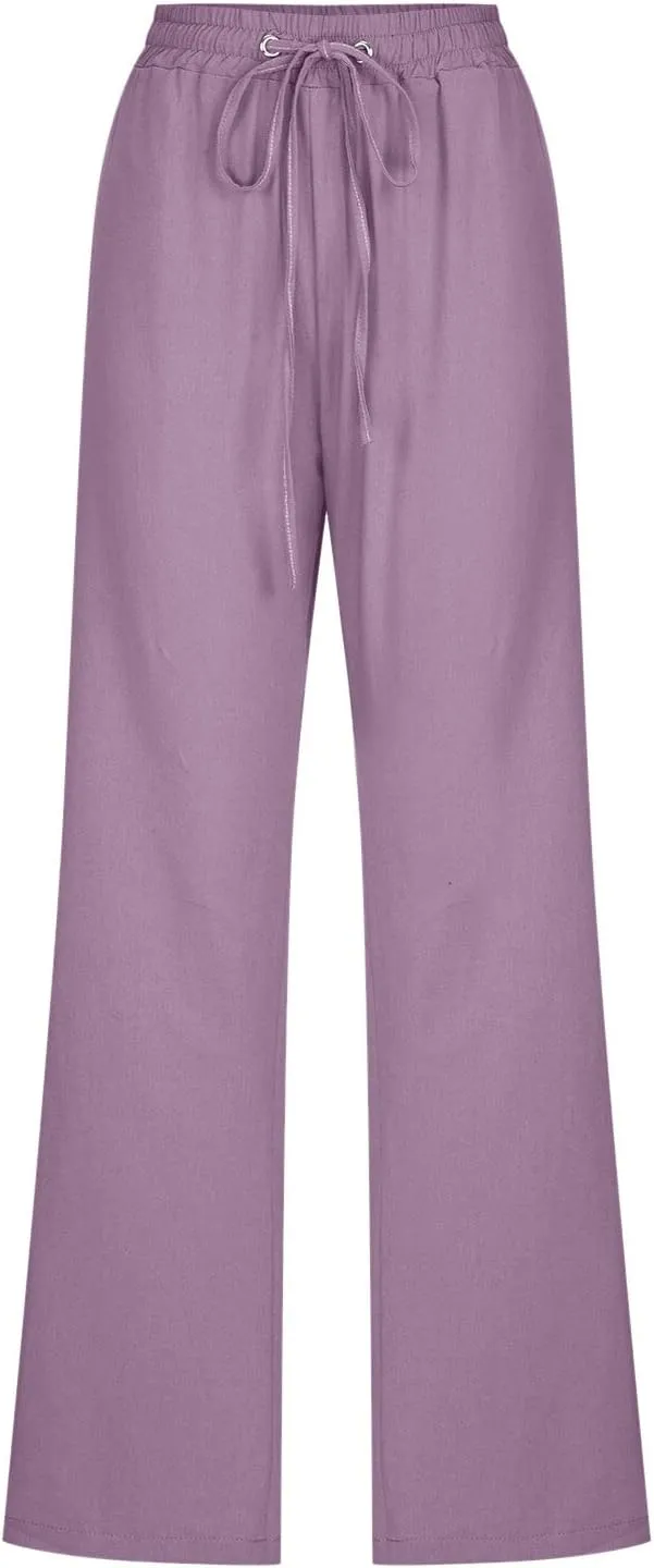 Women Sweatpants Straight Leg Cotton Linen Long Pants Summer Drawstring Lounge Trousers Trendy Casual 2024 Trouser