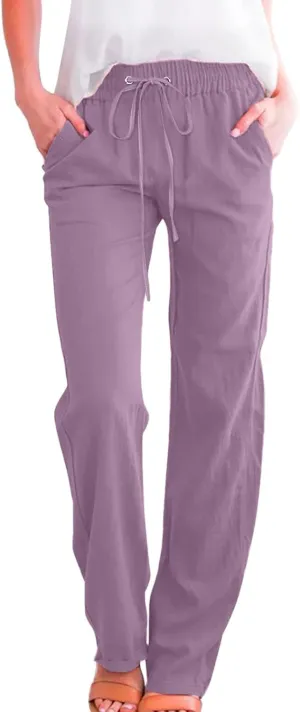 Women Sweatpants Straight Leg Cotton Linen Long Pants Summer Drawstring Lounge Trousers Trendy Casual 2024 Trouser