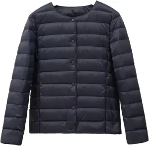 Women Winter Ultralight Puffer Jackets Collarless Reversible Duck Down Coat Portable Feather Overcoat