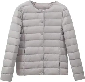 Women Winter Ultralight Puffer Jackets Collarless Reversible Duck Down Coat Portable Feather Overcoat