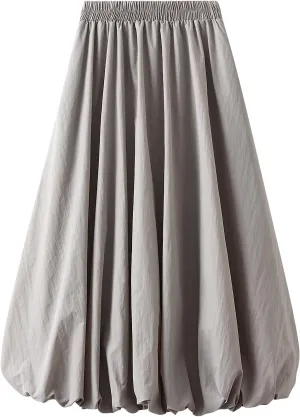Women Y2K Bubble Maxi Skirt Elastic High Waist Pleated Flowy A Line Long Puff Skirts Ruffle Hem Balloon Skirts