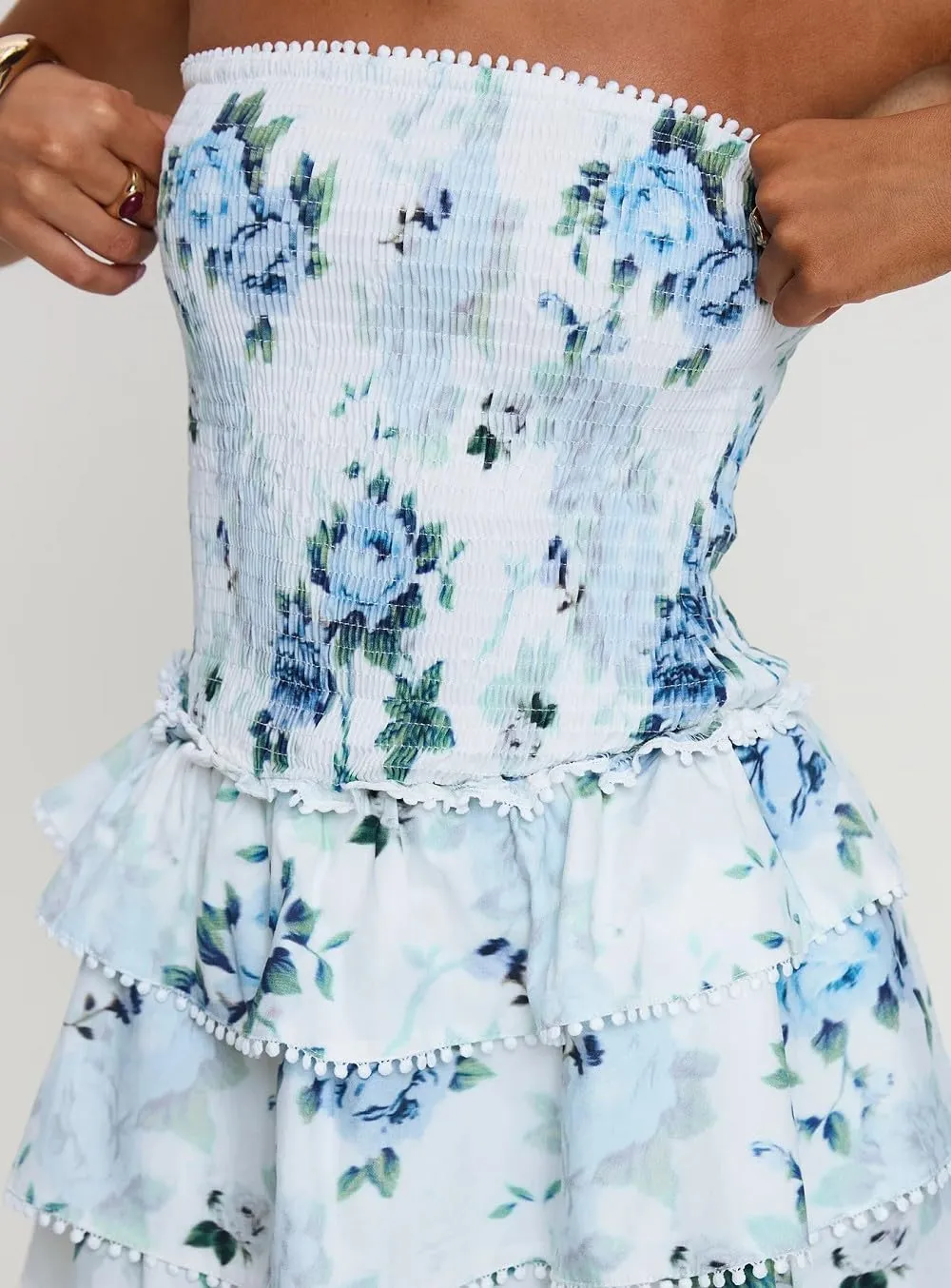 Women Y2k Strapless Mini Tube Dress Floral Ruffle Short Bandeau Dress Off Shoulder Bodycon Going Out Dresses