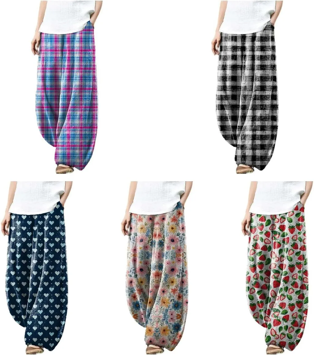 Womens Beach Pants Comfy Lightweight Wide Leg with Pockets Vacation Pants Summer Beach Fashion Pants for Women