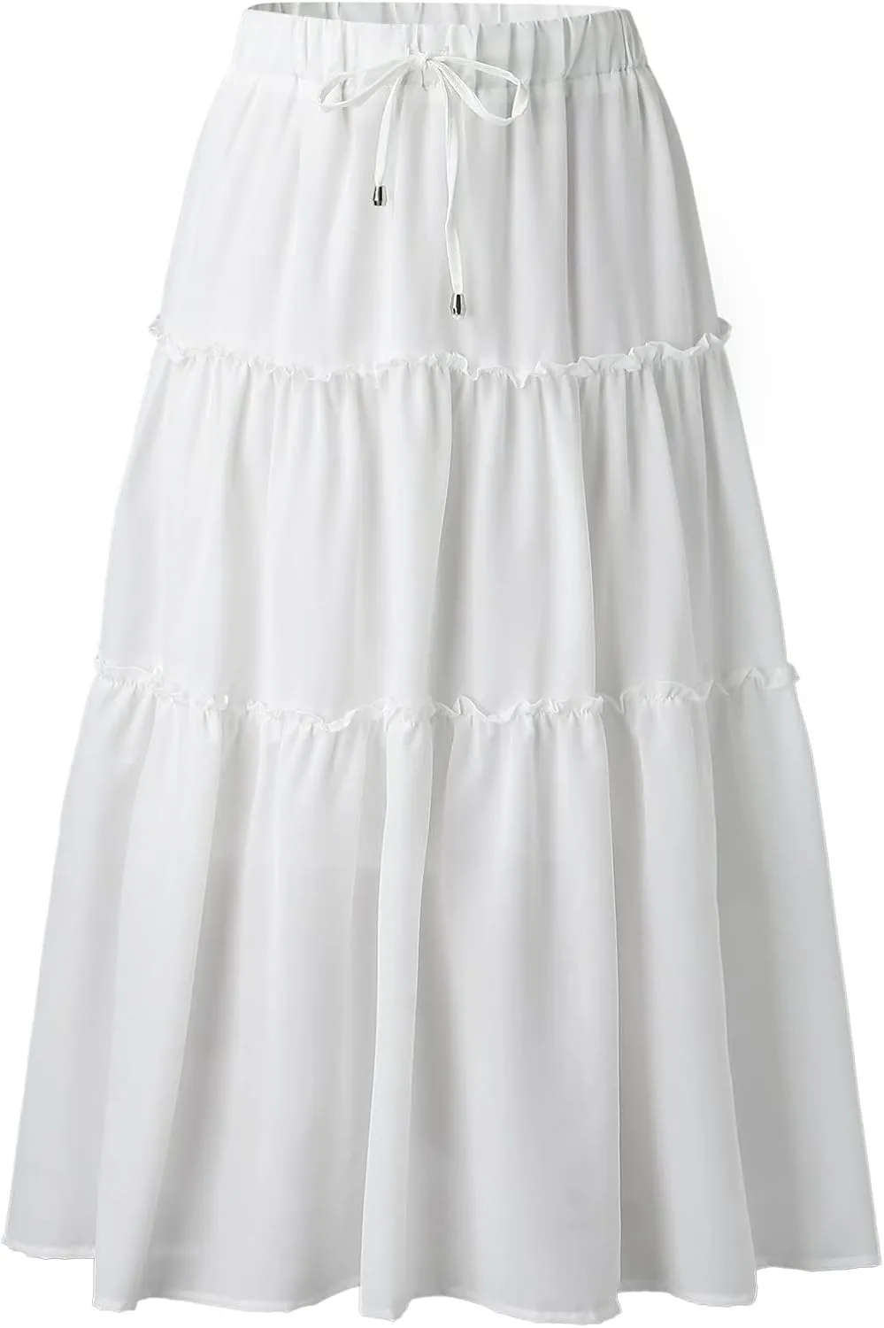 Womens Boho Pleated Ruched Ruffle Drawstring High Rise Maxi Skirt Skirts for Women Trendy High Waist Robe Flowy Dress