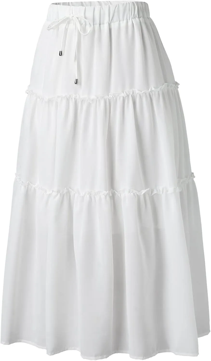 Womens Boho Pleated Ruched Ruffle Drawstring High Rise Maxi Skirt Skirts for Women Trendy High Waist Robe Flowy Dress