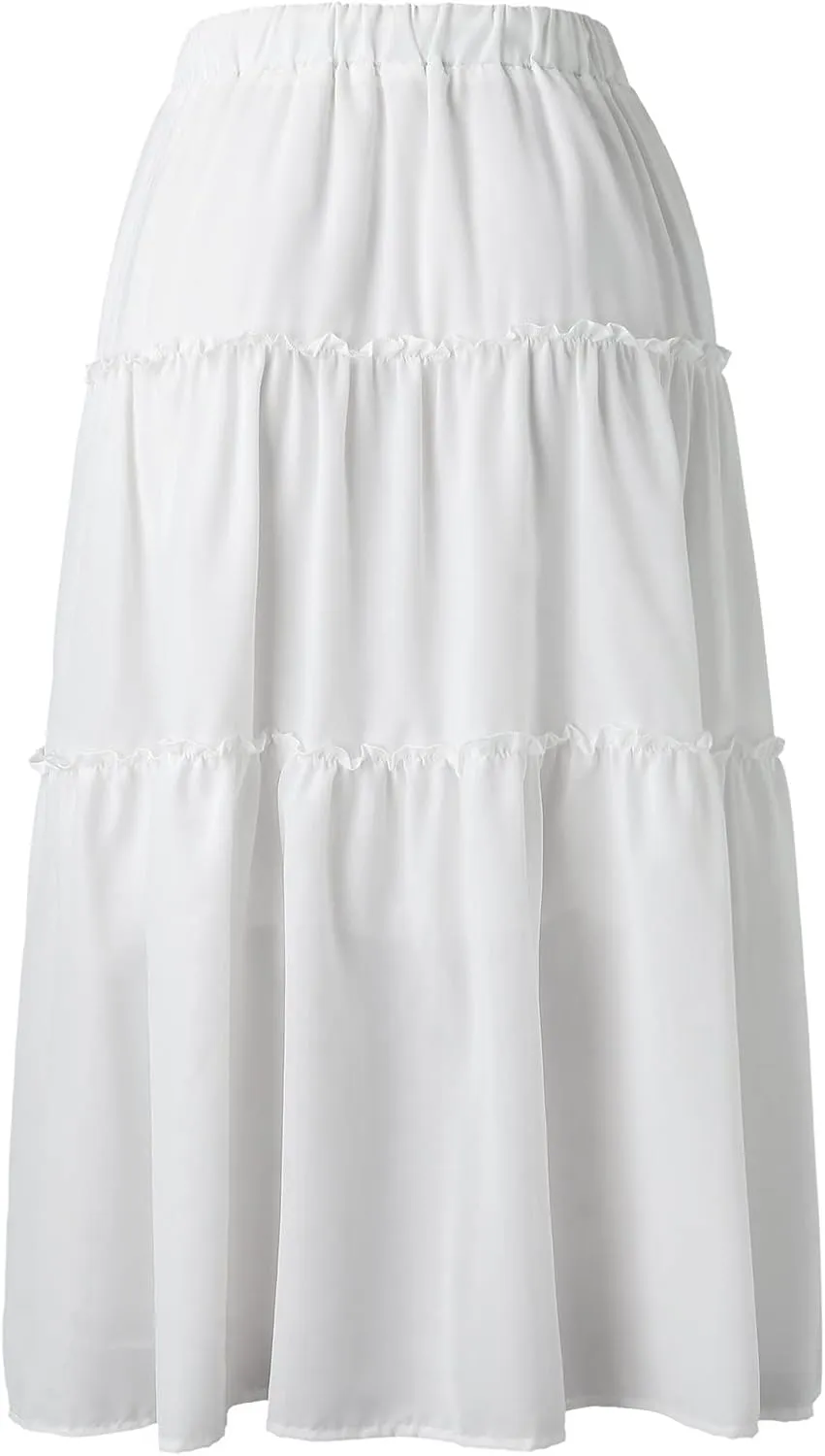 Womens Boho Pleated Ruched Ruffle Drawstring High Rise Maxi Skirt Skirts for Women Trendy High Waist Robe Flowy Dress