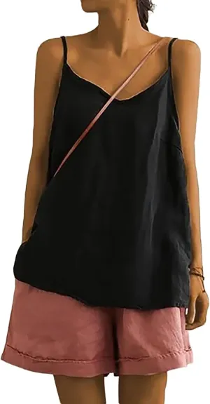 Womens Camisole Tank Tops Causal V-Neck Sleeveless Tops Summer Loose Fit Spaghetti Strap Cami Shirts