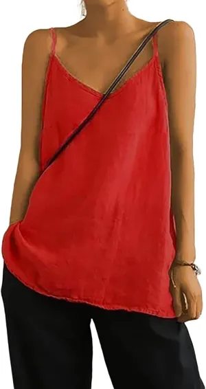Womens Camisole Tank Tops Causal V-Neck Sleeveless Tops Summer Loose Fit Spaghetti Strap Cami Shirts