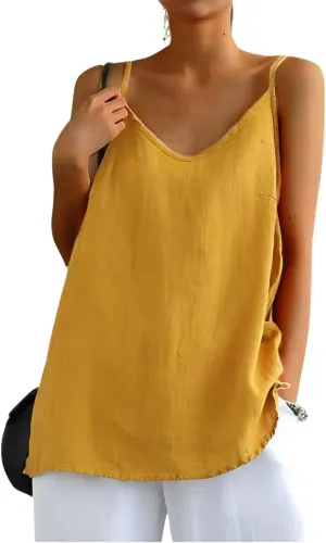 Womens Camisole Tank Tops Causal V-Neck Sleeveless Tops Summer Loose Fit Spaghetti Strap Cami Shirts