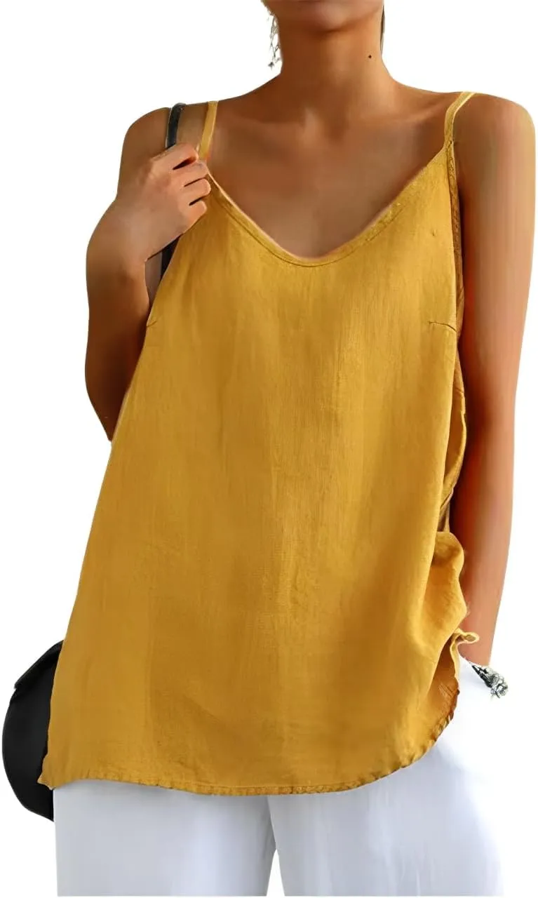 Womens Camisole Tank Tops Causal V-Neck Sleeveless Tops Summer Loose Fit Spaghetti Strap Cami Shirts