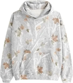 Womens Camo Maple Leaf Hoodie Oversized Lightweight Printed Fleece Hooded Sweatshirt with Pocket