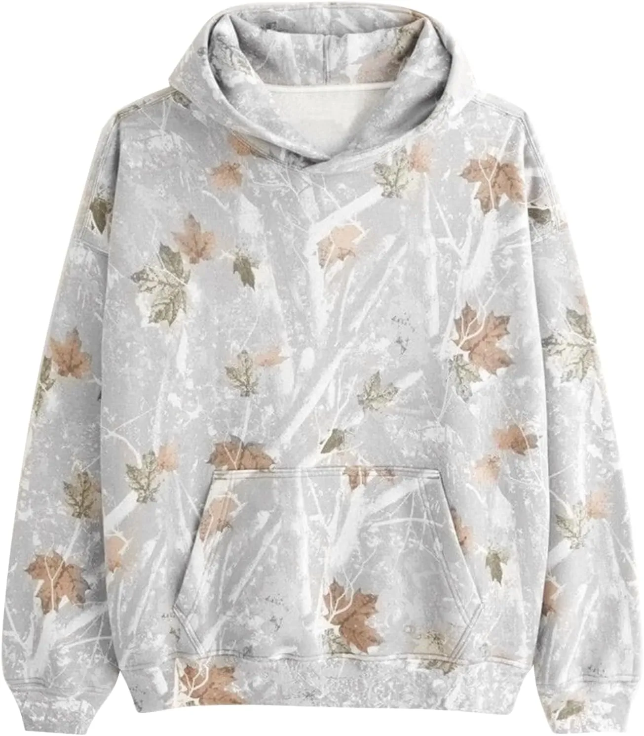Womens Camo Maple Leaf Hoodie Oversized Lightweight Printed Fleece Hooded Sweatshirt with Pocket