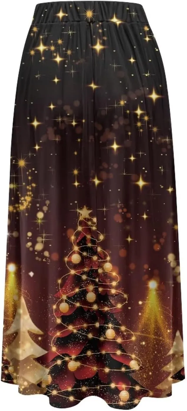Women's Casual Flowy Maxi Skirt Long Skirts with Pockets Fashion Loose Flowy Swing Pleated Ankle Length Skirt
