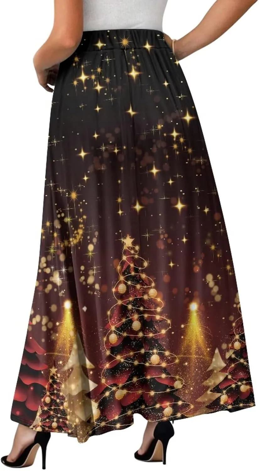 Women's Casual Flowy Maxi Skirt Long Skirts with Pockets Fashion Loose Flowy Swing Pleated Ankle Length Skirt