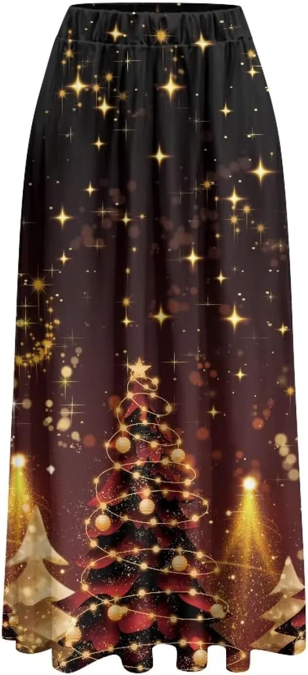 Women's Casual Flowy Maxi Skirt Long Skirts with Pockets Fashion Loose Flowy Swing Pleated Ankle Length Skirt