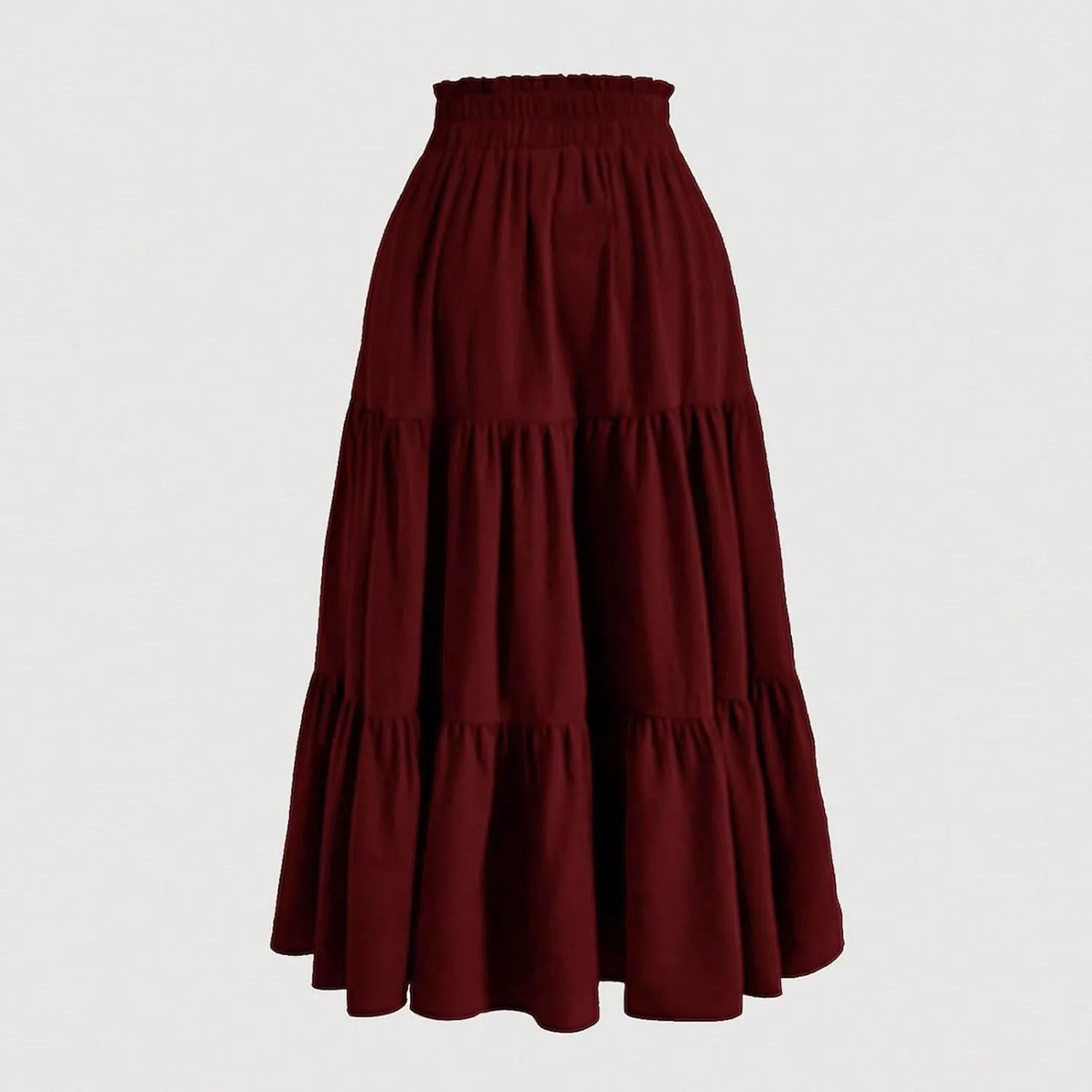 Women's Casual Skirts Summer Boho Flowy Midi Skirt A Line Pleated Long Skirts Tiered Elastic High Waisted Skirt
