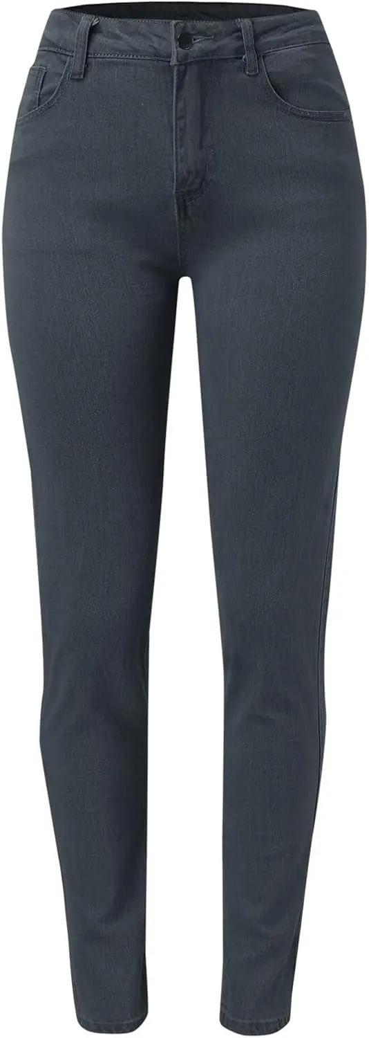 Women's Classic Slim Fit Pull-On Jeans Pants Butt Lifting Stretchy High Waist Straight Leg Denim Trousers with Pockets
