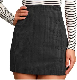 Womens Corduroy Skirts Spring High Waist Button Down Bodycon Short Mini Skirt Fashion Business Casual Skirt for Work