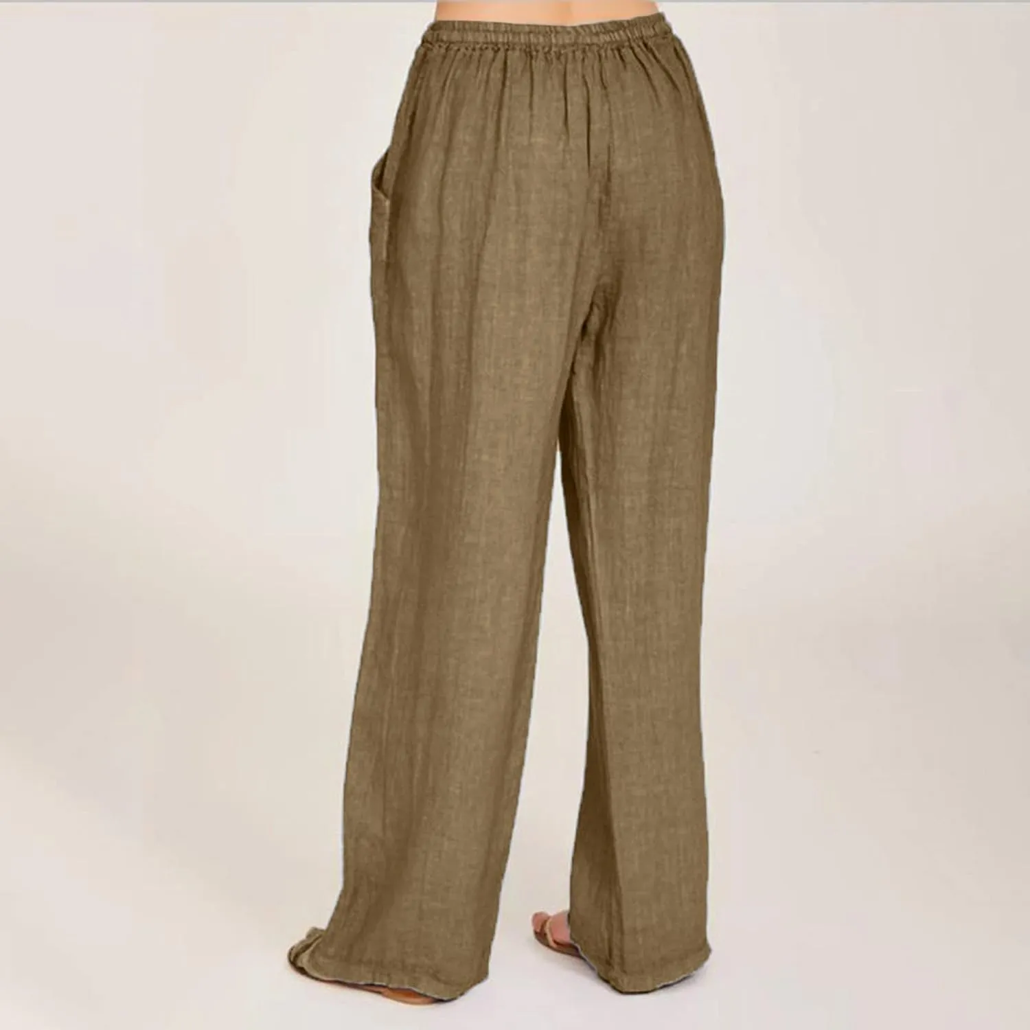 Womens Cotton Linen Summer Floral Palazzo Pants Elastic Waist Wide Leg Loose Fit Palazzo Pants Travel