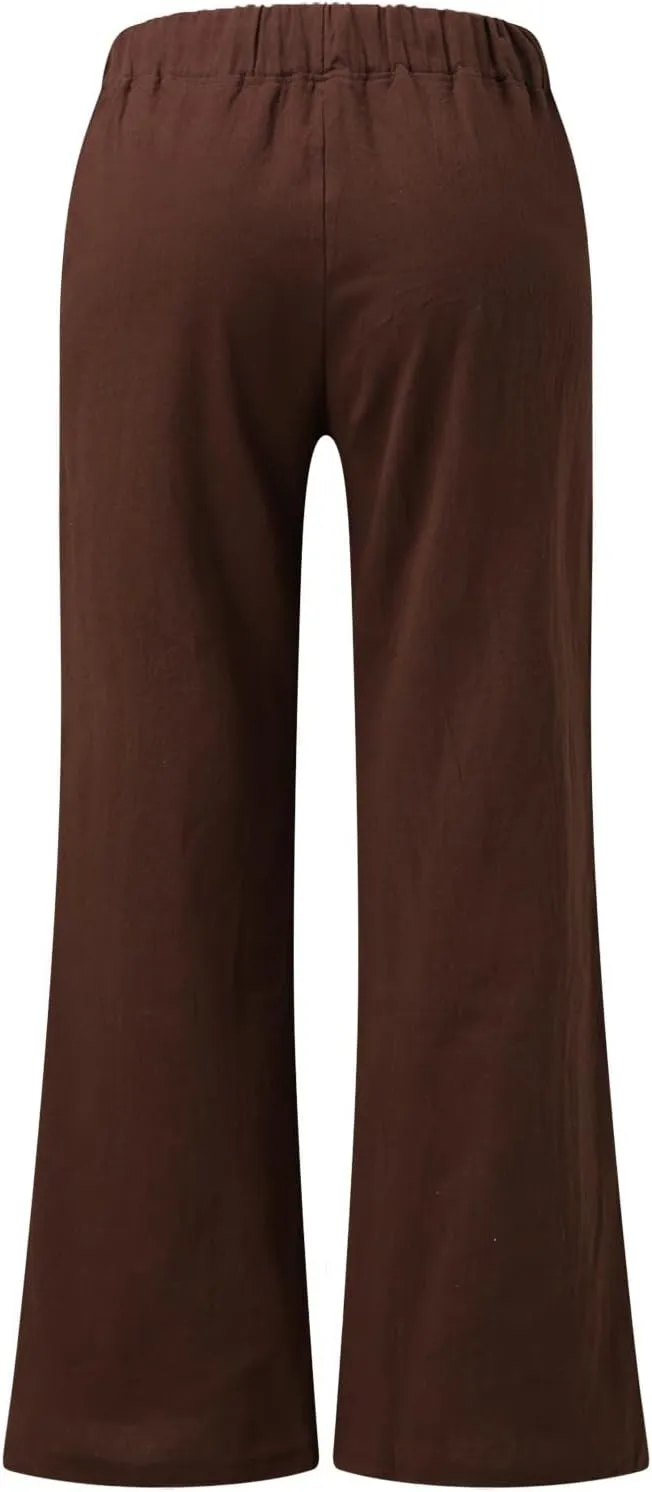 Women's Cotton Linen Summer Loose Palazzo Lounge Pants High Waist Straight Loose Fit Palazzo Pants Work Business