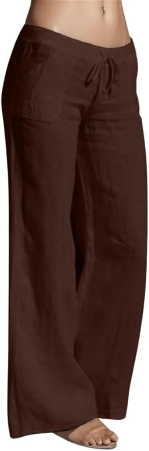 Women's Cotton Linen Summer Loose Palazzo Lounge Pants High Waist Straight Loose Fit Palazzo Pants Work Business
