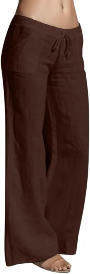 Women's Cotton Linen Summer Loose Palazzo Lounge Pants High Waist Straight Loose Fit Palazzo Pants Work Business