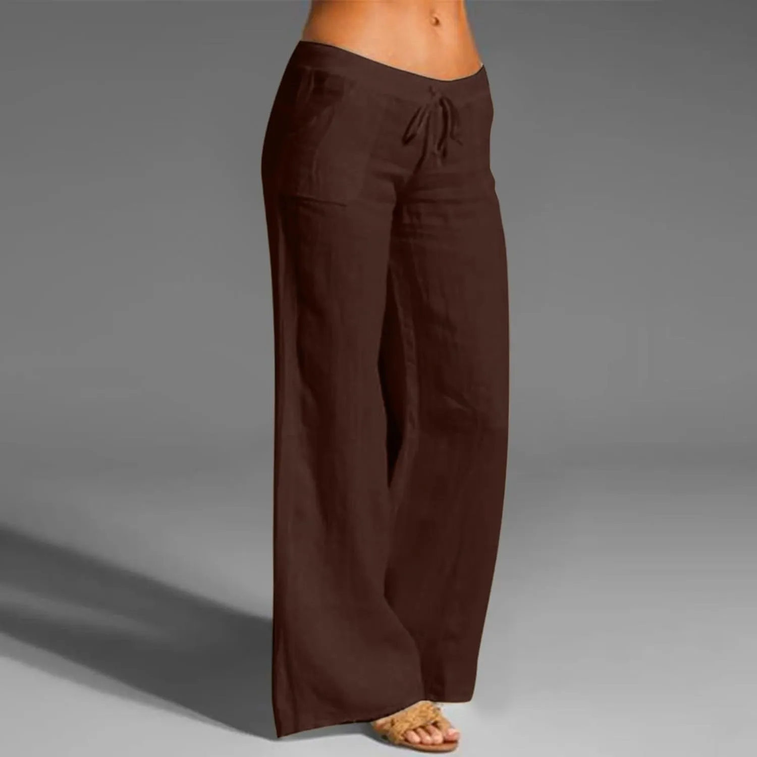 Women's Cotton Linen Summer Loose Palazzo Lounge Pants High Waist Straight Loose Fit Palazzo Pants Work Business