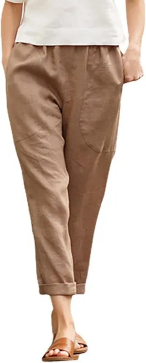 Women's Cotton Linen Summer Palazzo Palazzo Pants Elastic Waisted Bootcut Slim Fit Pants Business Work