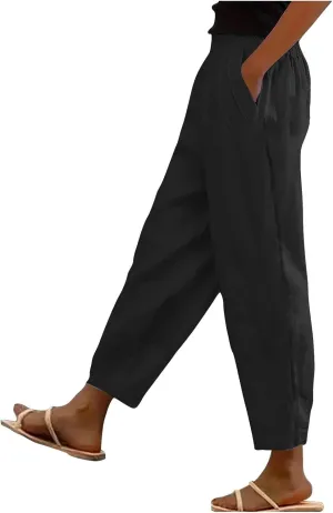 Womens Cotton Linen Summer Y2K Fashion Palazzo Pants Elastic Waist Bootcut Slim Fit Palazzo Lounge Pants Travel