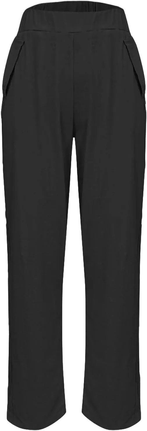 Womens Cotton Linen Summer Y2K Fashion Palazzo Pants Elastic Waist Bootcut Slim Fit Palazzo Lounge Pants Travel